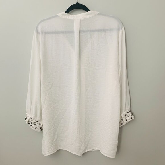 Esqualo White Blouse 3/4 sleeves with pearl details Size US 12 - Picture 2 of 8
